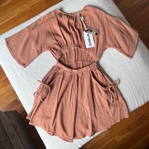Indikah Cotton mini dress with exposed belly in rusty brown
